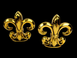 Vintage Set of 2 Brass Bookends Fleur De Lis Solid Brass 7&quot; - £54.66 GBP