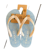 Coach Blue White Signature Logo Zak Rubber Slip On Thong Flip Flop Sanda... - $47.85 CAD