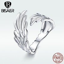 BISAER 925 Sterling Silver Super Angel Wings Open Rings Plated Platinum Women Fa - £18.28 GBP