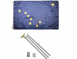 3x5 State of Alaska Flag Galvanized Pole Kit Eagle Top 3x5 BEST Garden Outdor De - £23.50 GBP