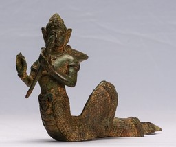 Antique Thai Style Bronze Female Deity with Naga Tail Statue - 18cm/7&quot; - £366.65 GBP