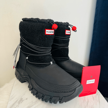 HUNTER Wanderer Insulated Vegan Shearling Short Snow Boots, Black, Size 10, NWT - £124.30 GBP