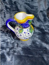 Vintage Blue Yellow Dipinto a Mano Pitcher Creamer Lemons Hand Painted i... - £31.14 GBP