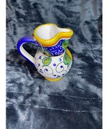 Vintage Blue Yellow Dipinto a Mano Pitcher Creamer Lemons Hand Painted i... - £31.60 GBP