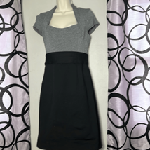 Max And Cleo Grey Black Empire Waist Cap Sleeve Scoop Neck Dress Sz 8 - £13.11 GBP