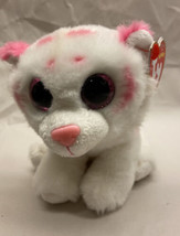 Ty Beanie Boos Tabor White and Pink Tiger  6&quot; Beanbag Plush Stuffed Toy  - £7.52 GBP
