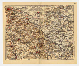 1939 Vintage Map Of Thüringen Thüringer Wald Forest Thuringia Germany - $23.28