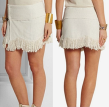 Isabel Marant Women&#39;s Boho Natacha Fringed Woven Silk Wrap Short Mini Skirt L 40 - £113.37 GBP