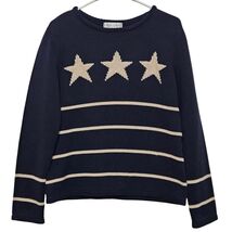 Y2K Casual Corner Navy Star Stripe Knit Sweater Coastal Nautical Old Mon... - $22.99