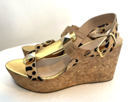 Kate Spade Cork Wedge Real Dyed Calf Fur Strappy Sandals Size 8.5 - £15.16 GBP