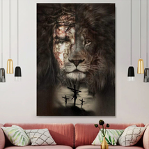 Jesus And The Lion Design  Canvas Poster Gift for Jesus Christ Canvas Wall Art - £17.95 GBP+
