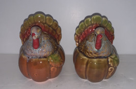 Vintage Turkey on Pumpkin Salt and Pepper Shakers Set Thanksgiving 3” New - £10.26 GBP