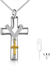 Cross Urn Necklace for Men and Women 925 Sterling Silver White Gold Plated Cross - £19.72 GBP