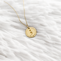 14K 9K Personalized Semicolon Mental Health Awareness necklace,Semicolon jewelry - £162.63 GBP+