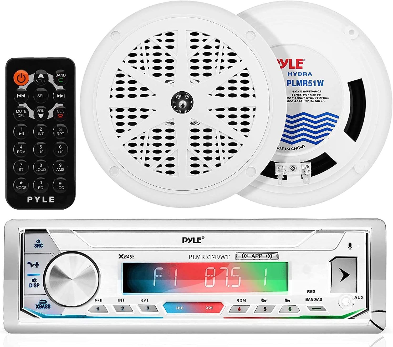 Pyle Plmrkt49Wt Bluetooth Marine Receiver Stereo 300W Single Din, Am/Fm Radio. - $75.97