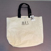 Rae Dunn Grocery Shopper Bag Canvas Cream Black Basic Mrs Rae Dunn Tote - £15.17 GBP