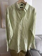 Bergdorf Goodman Green linen Plaid  Button Up Old Money Quiet Luxury Shi... - £20.31 GBP