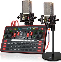 Audio Mixer with Sound Card, tenlamp Two 3.5mm Studio Condenser Microphone and - £153.38 GBP