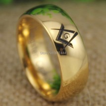 Tungsten Ring JEWELRY Hot Sales 8MM Freemason Masonic Master Gold Color Dome New - £28.93 GBP