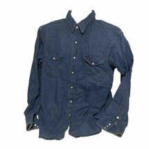 Vintage 90’s Wrangler Denim Western Shirt Blue Dark Wash Pearl Snap XL 17.5 - 36 - £39.32 GBP
