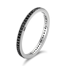 WOSTU Authentic 925 Sterling Silver Finger Stackable Rings With Black CZ For Wom - £14.80 GBP