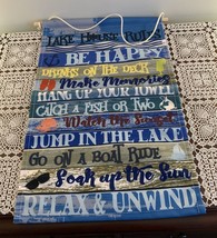 Lake House Rules Canvas Wall Hanging 12 x 19 Inch Colorful Beach Family Fun - $12.99