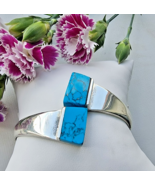 VINTAGE MEXICAN  950 STERLING SILVER BLUE TURQUOISE BANGLE BRACELET 54.5... - $4,421.82 MXN