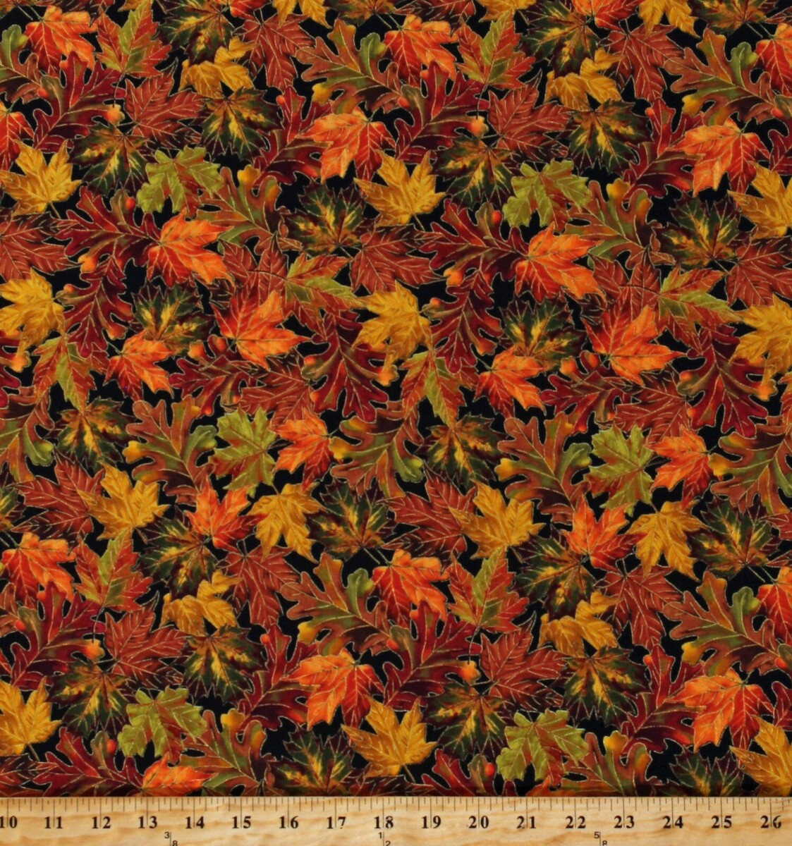 Cotton Fall Leaves Maple Leaf Gold Metallic Black Fabric Print by Yard D... - $15.95