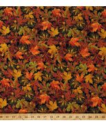 Cotton Fall Leaves Maple Leaf Gold Metallic Black Fabric Print by Yard D... - $22.46 CAD