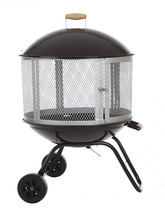 Portable Wheeled Patio Fireplace Warmer Round Wood Fire Pit Outdoor Heater - $134.99
