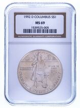 1992-D Columbus Commemorative Silver $1 Graded by NGC as MS-69 - $89.10