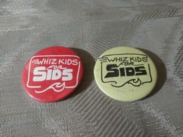 2 Whiz Kids For SIDS Pin Buttons 2-1/4&quot; Round Circle Badge A Minit One Damaged  - £12.65 GBP
