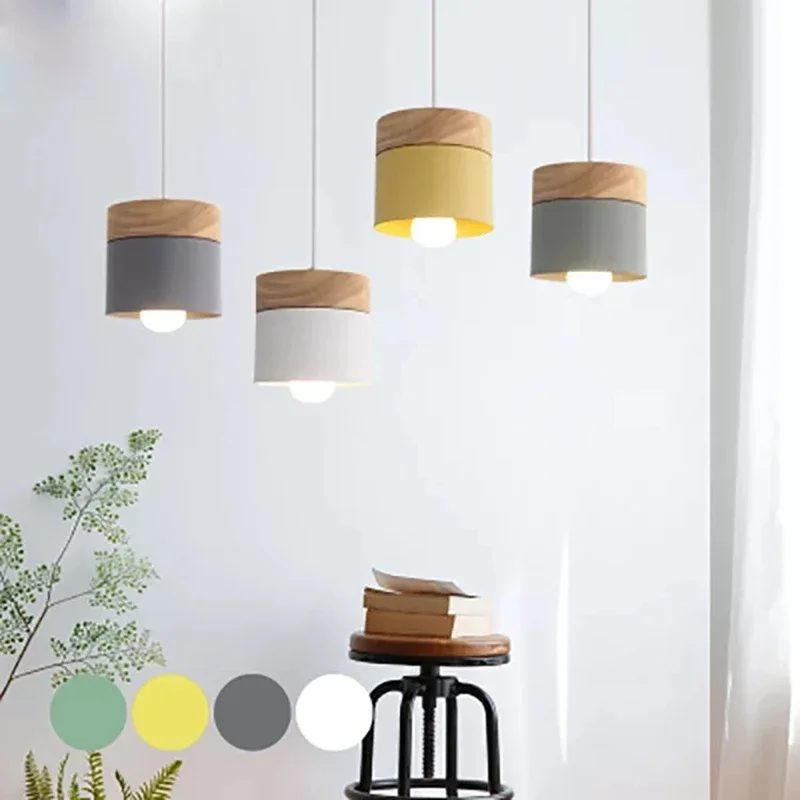 Imalist wooden iron hanging lighting bedside creative restaurant study bar macarons e27 thumb200
