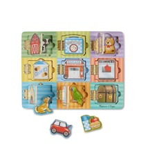 Melissa &amp; Doug Hide and Seek Wooden Activity Board With Magnets Puzzles ... - $47.99