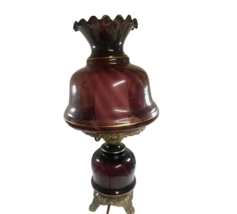 Hurricane Table Parlor Lamp Purple Amethyst Glass VTG Swirl Boudoir 20” TESTED - £171.49 GBP