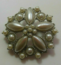 Vintage Silver-tone Faux Pearl Floral Brooch - £14.40 GBP