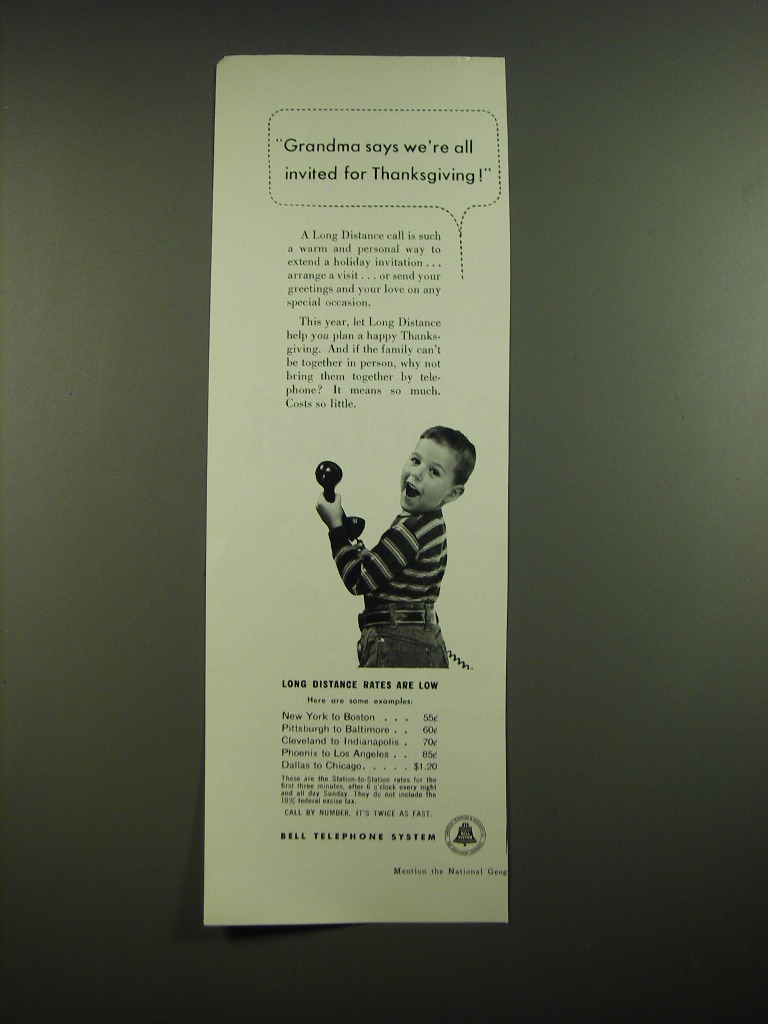 Primary image for 1955 Bell Telephone System Ad - Grandma says we're all invited for Thanksgiving