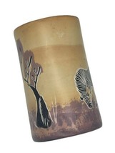Hand Carved Soapstone Pen Cup Candle Holder Zebra Safari 4&quot; Round Africa Desk - £14.15 GBP