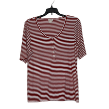 J. Crew Henley T-Shirt Size Large Red White Striped SS Womens Stretch Bl... - $19.79
