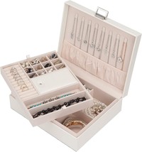 Jewelry Organizer Box For Girls Women Travel Jewelry Case Double Layer Large - £29.26 GBP