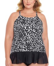 Swim Solutions Going Boldly Pleated High-Neck Ruffle Tankini Top, BLACK, 18W - £30.86 GBP