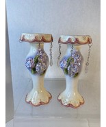 Vtg Ceramic Candle Stick Holders Hand Painted 3D Hydrangeas Pink Purple ... - $18.74