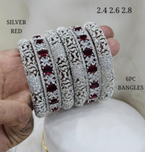 Silver plated Kada CZ Bracelet Bangles Size 2.10 2.8 2.6 2.4 Indian Jewelry Set - £75.91 GBP
