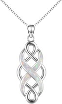 Irish Celtic Knot Created Opal Pendant Necklace Sterling Silver Black Ne... - $76.73