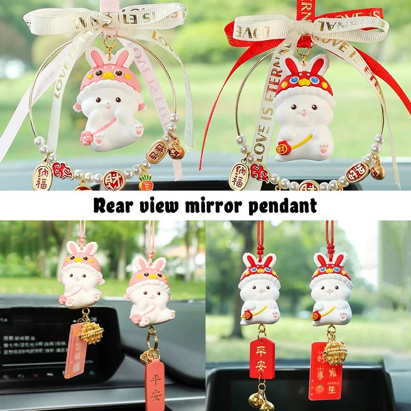 1pc Creative Lucky Rabbit Car Pendant Amulet Blessing Rearview Mirror Hanging - $21.51+