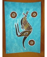 AUS-9 Kangaroo teal blue Australian Native Aboriginal PAINTING Artwork T... - £53.92 GBP