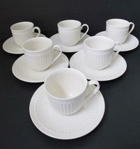 Lot/6 Mikasa Italian Countryside Cups &amp; Saucers Ivory White  DD900 - £28.31 GBP