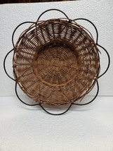 Black metal Hooped 15-inch round wicker reed basket with black metal feet - £19.96 GBP