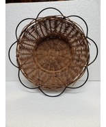 Black metal Hooped 15-inch round wicker reed basket with black metal feet - £19.78 GBP