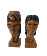 Bolivian Native INCA Man &amp; Woman Head Bust Sculptures Carved Book Ends - €83,82 EUR